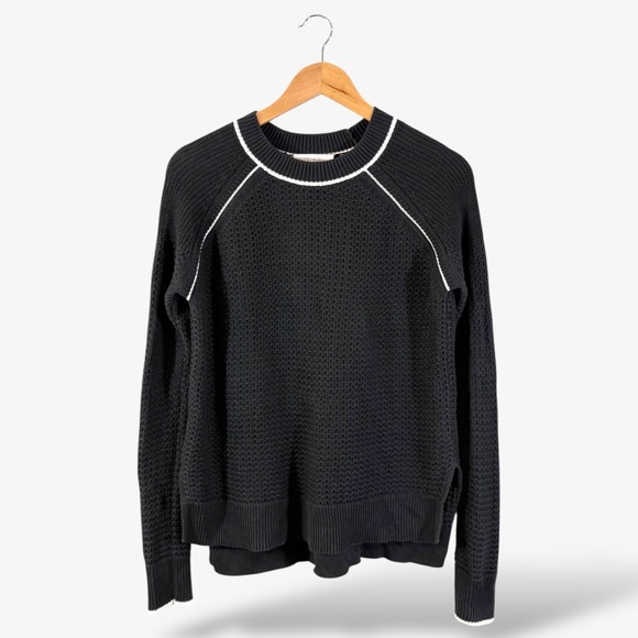 White + Warren Black Waffle Sweater Size S White Trim...